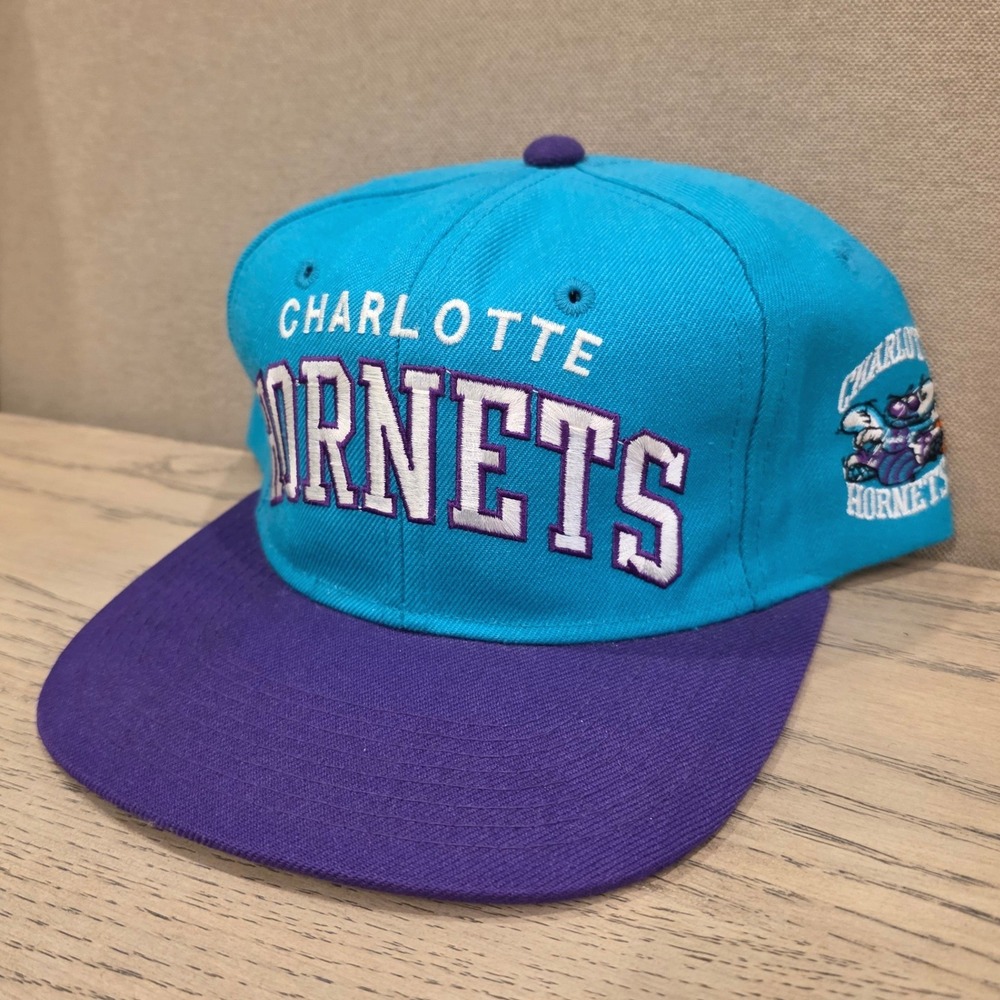 Vintage Starter Charlotte Hornets NBA Snapback Hat Teal Purple Green Brim Cap